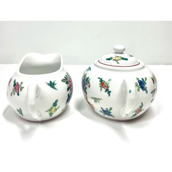 Vintage Bombay Co 3pc Set Porcelain Covered Sugar Bowl & Creamer Set - Picture 2 of 7